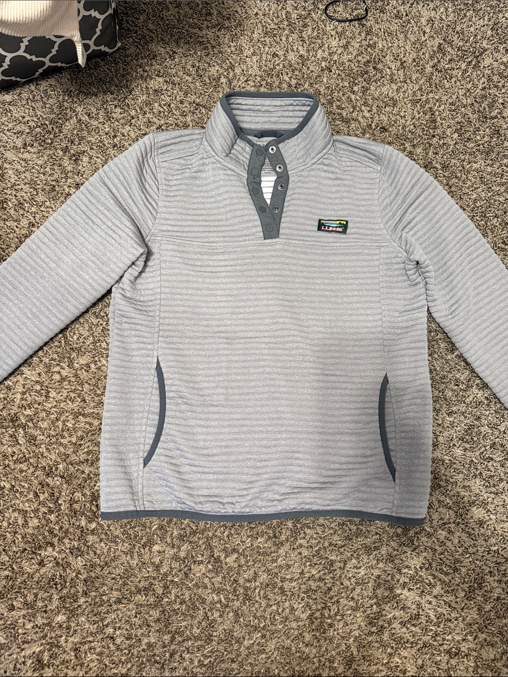 Light Gray Quilted Pullover with Dark Trim